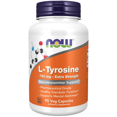 Л-Тирозин NOW (Нау) L-Tyrosine 750 mg аминокислота которая участвует в липидном обмене, регулирует аппетит капсулы по 750 мг упаковка 90 шт