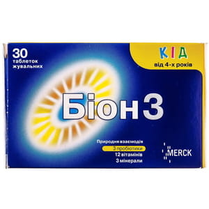 Витамины и минералы таблетки Бион 3 Кид с витамином С, витамином Д3 и цинком 30 шт