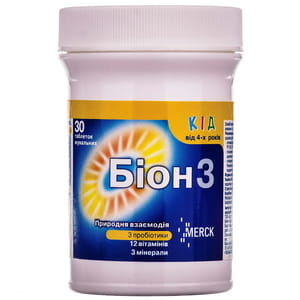 Витамины и минералы таблетки Бион 3 Кид с витамином С, витамином Д3 и цинком 30 шт