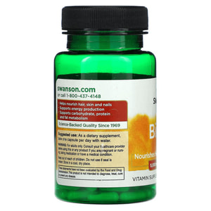 Биотин 5000 мкг SWANSON (Свенсон) Biotin 5000 mcg капсулы помогают питать волосы, кожу и ногти флакон 100 шт