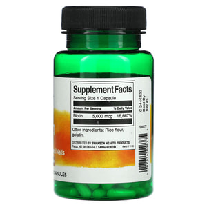 Биотин 5000 мкг SWANSON (Свенсон) Biotin 5000 mcg капсулы помогают питать волосы, кожу и ногти флакон 100 шт