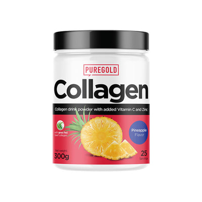 Коллаген PURE GOLD (Пьюр Голд) Collagen marha Pineapple порошок со вкусом ананаса для здоровья суставов, связок, сосудов и кожи 300 г