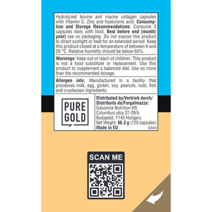 Коллаген с гиалуроновой кислотой PURE GOLD (Пьюр Голд) CollaGold капсулы комплекс для защиты суставов, красоты и здоровья волос, ногтей 120 шт