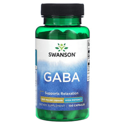 ГАМК гамма-аміномасляна кислота SWANSON (Свенсон) GABA 500 mg капсули знімає нервову напругу і негативні наслідки стресу флакон 100 шт