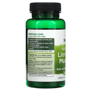 Гриб Ежовик Гребенчатый SWANSON (Свенсон) Full Spectrum Lion's Mane Mushroom 500 mg капсулы флакон 60 шт