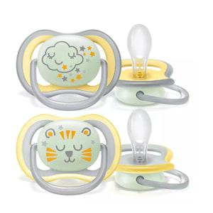 Пустушка силіконова ортодонтична AVENT (Авент) SCF 376/01 Ultra Air нічна нейтральна з 18-ти місяців 2 шт