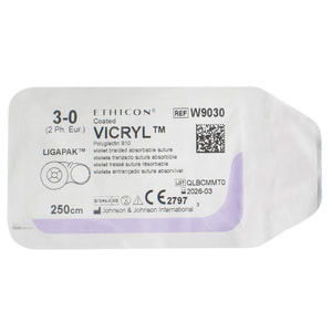 Шовный материал рассасывающийся Викрил размер USP 3/0 длина 2.5 м, без иглы артикул W9030