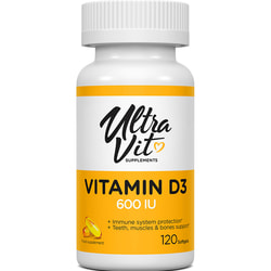 Витамин D3 600 МЕ VPLAB (ВПЛаб) UltraVit (Ультравит) Vitamin D3 600 IU капсулы флакон 120 шт
