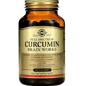 Куркумин SOLGAR (Солгар) Full Spectrum Curcumin Brain Works капсулы для поддержания кратковременной памяти, здоровья и работы мозга флакон 90 шт