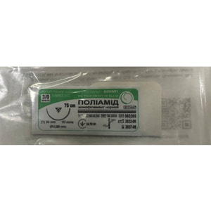 Полиамид монофиламент шовный материал стерильный черный размер USP 3/0 метрический 2 с иглой режущей 30 мм 1/2 круга длина 75 см