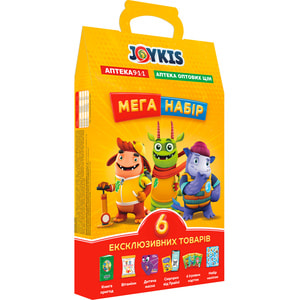 Мега набор Joykis (Джойкис) 6 в 1 книга приключений экогероев, 6 игровых карт Джойкис, витамины, наклейки, многоразовая маска и сюрприз от Прайзи