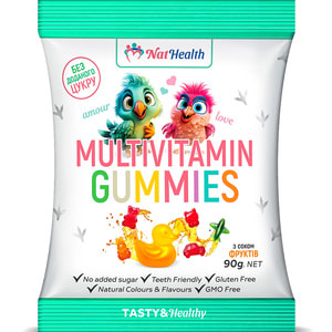Мультивітаміни NATHEALTH (НатХелс) для дітей пастилки жувальні з соком фруктів та вітамінами в асортименті 90 г