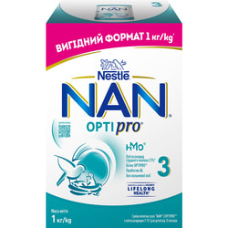 Суміш молочна дитяча NESTLE (Нестле) Нан 3 Optipro (Оптіпро) з олігосахаридом 2?FL для дітей від 12 місяців 1000 г