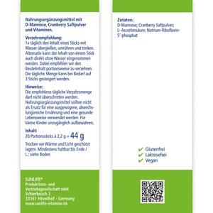 Витамины SUNLIFE (Санлайф) D-Mannose Sticks Д-манноза поддержка иммуной системы и мочевого пузыря порошок в стиках по 2.2 г 20 шт