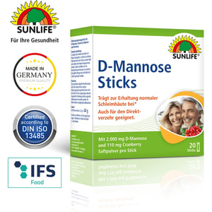 Витамины SUNLIFE (Санлайф) D-Mannose Sticks Д-манноза поддержка иммуной системы и мочевого пузыря порошок в стиках по 2.2 г 20 шт