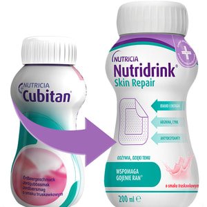 Продукт питания для специальных медицинских целей: энтеральное питание Nutridrink Skin Repair (Нутридринк Скин Репеар) со вкусом клубники 4 х 200 мл