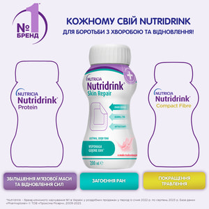 Продукт питания для специальных медицинских целей: энтеральное питание Nutridrink Skin Repair (Нутридринк Скин Репеар) со вкусом клубники 4 х 200 мл