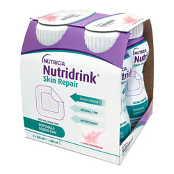 Продукт питания для специальных медицинских целей: энтеральное питание Nutridrink Skin Repair (Нутридринк Скин Репеар) со вкусом клубники 4 х 200 мл