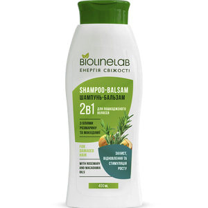 Шампунь-бальзам для волосся BIOLINELAB (Біолайнлеб) 2 в 1 Захист, відновлення та стимуляція росту з оліями розмарину та макадамії 400 мл