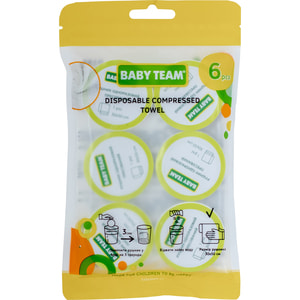 Рушники одноразові BABY TEAM (Бебі Тім) артикул 0155 пресовані размер 30 см х 50 см 6 шт
