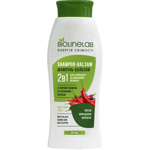 Шампунь-бальзам для волосся BIOLINELAB (Біолайнлеб) 2 в 1 Проти випадінння волосся з чорним кмином та червоним перцем 400 мл