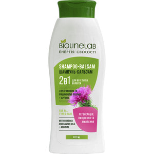 Шампунь-бальзам для волосся BIOLINELAB (Біолайнлеб) 2 в 1 Регенерація, зміцнення та живлення з реп'яховою та рициновою оліями + аргінін 400 мл