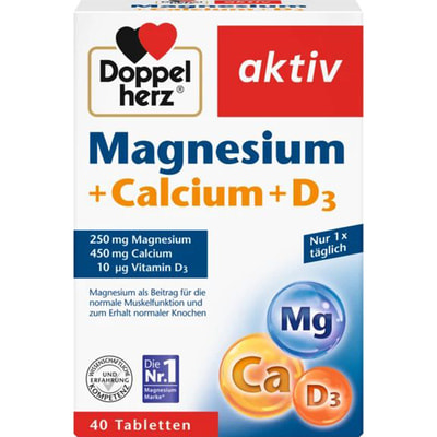 Доппельгерц Актив Магний, кальций и витамин D3 таблетки для нормальной работы мышц и поддержания здоровья костей 4 блистера по 10 шт