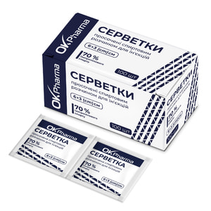 Салфетки OK Pharma (Ок Фарма) одноразовые антисептические со спиртовой пропиткой размер 6 см х 3 см 100 шт