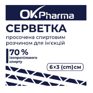 Салфетки OK Pharma (Ок Фарма) одноразовые антисептические со спиртовой пропиткой размер 6 см х 3 см 100 шт