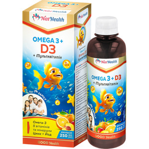 Омега 3 + D3 + Мультивітамін NATHEALTH (НатХелс) загальнозміцнюючої дії емульсія флакон 250 мл