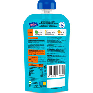 Пюре фруктовое детское ELFIK MAGIC (Эльфик меджик) яблоко, манго с мультизлаковой кашей Doy-Pack 110 г