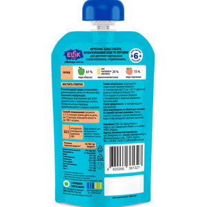 Пюре фруктове дитяче ELFIK MAGIC (Ельфік меджик) яблуко, персик з мультизлаковою кашею Doy-Pack 110 г