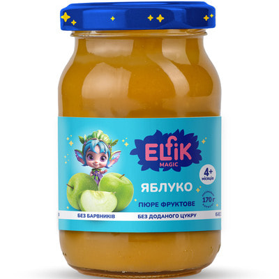 Пюре фруктове дитяче ELFIK MAGIC (Ельфік меджик) яблуко банка 170 г