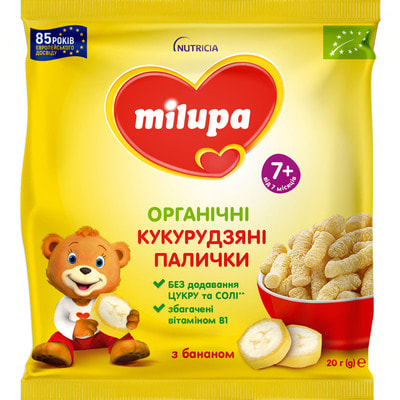 Палочки детские органические кукурузные Нутриция Milupa (Милупа) с бананом с 7-ми месяцев 20 г