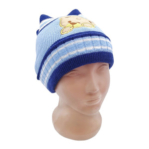 Шапка детская с ушками и 2 помпонами с отворотом