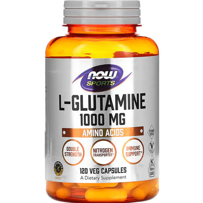 L-глютамін NOW (Нау) L-Glutamine Sports для відновлення м'язів, підтримці імунної системи та поліпшенню кишківника капсули по 1000 мг флакон 120 шт