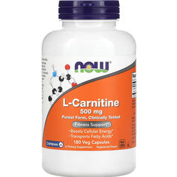 L-карнитин NOW (Нау) L-Carnitine для повышения уровня энергии, сжигания жира и поддержания здоровья сердца капсулы по 500 мг флакон 180 шт