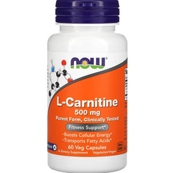 L-карнітін NOW (Нау) L-Carnitine для підвищення рівня енергії, спалюванню жиру та підтримці здоров'я серця капсули по 500 мг флакон 60 шт