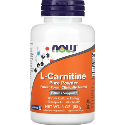 L-карнитин NOW (Нау) L-Carnitine для повышения уровня энергии, сжигания жира и поддержания здоровья сердца порошок флакон 85 г