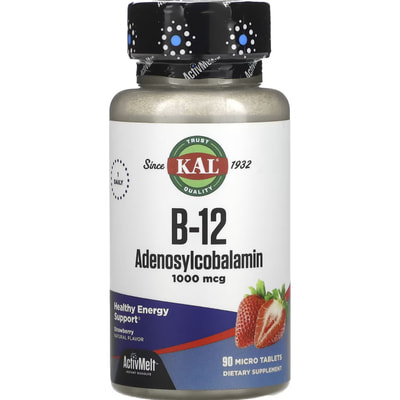 Вітамін В12 аденозилкобаламін KAL (Кал) B-12 Adenosylcobalamin 1000 мкг зі смаком полуниці мікротаблеки 90 шт