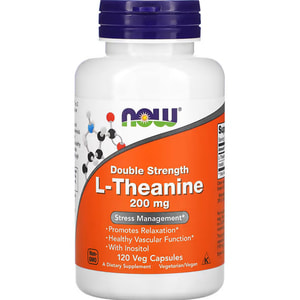 L-Теанін подвійна сила NOW (Нау) Theanine капсули може сприяти розслабленню, зниженню стресу та поліпшенню якості сну по 200 мг упаковка 120 шт