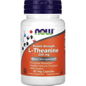 L-Теанін подвійна сила NOW (Нау) Theanine капсули може сприяти розслабленню, зниженню стресу та поліпшенню якості сну по 200 мг упаковка 60 шт