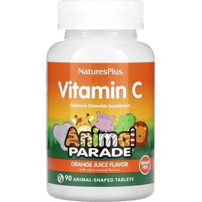 Витамин С жевательный NATURES PLUS (Натурес плюс) Vitamin C Animal Parade апельсиновый вкус без сахара таблетки в форме животных 90 шт