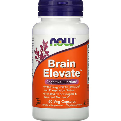 Витамины для памяти NOW (Нау) Brain Elevate капсулы способствуют поддержанию здоровья нервной системы и улучшению памяти флакон 60 шт