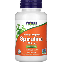 Спіруліна сертифікована органічна NOW (Нау) Spirulina 1000 mg додаткове джерело біологічно активних речовин таблетки флакон 120 шт