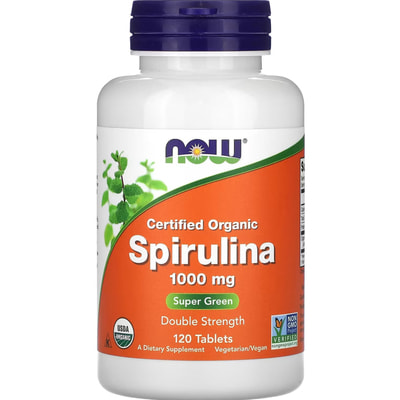 Спирулина сертифицированая органическая NOW (Нау) Spirulina 1000 mg дополнительный источник биологично активных веществ таблетки флакон 120 шт