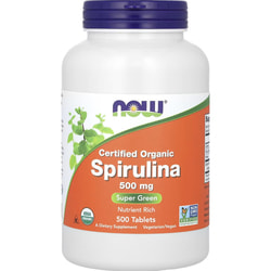 Спирулина сертифицированая органическая NOW (Нау) Spirulina 500 mg дополнительный источник биологично активных веществ таблетки флакон 500 шт