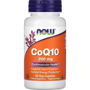 Коензим Q10 NOW (Нау) CoQ10 може сприяти підвищенню рівня енергії, підтримці здоров'я серця 200 мг капсули флакон 60 шт