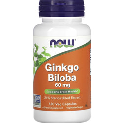 Гинкго Билоба NOW (Нау) Ginkgo Biloba 60 mg капсулы по 60 мг поддерживает здоровье мозга флакон 120 шт