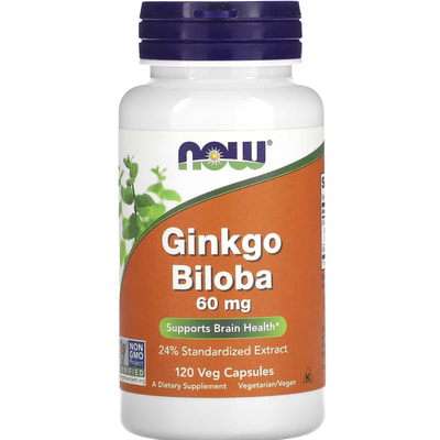 Гинкго Билоба NOW (Нау) Ginkgo Biloba 60 mg капсулы по 60 мг поддерживает здоровье мозга флакон 120 шт